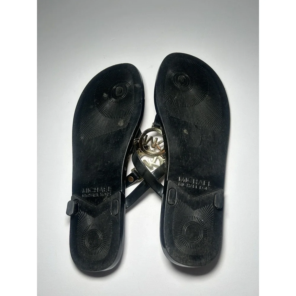 Michael‎ Kors Charm Jelly Women Thong Sandals Red Gold MK Logo Cork PVC Sz 10 M